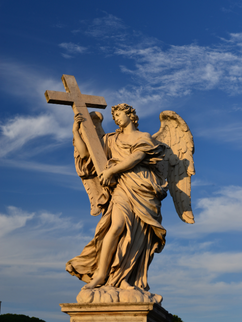 Angel with the Cross on the View of Castel Sant'Angelo from the Ponte Elio Bridge rome, italy